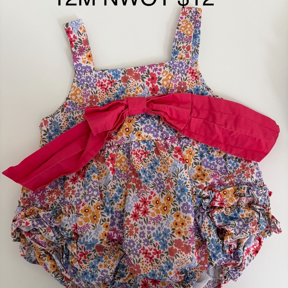 Floral Kids One Piece with Pink Bow